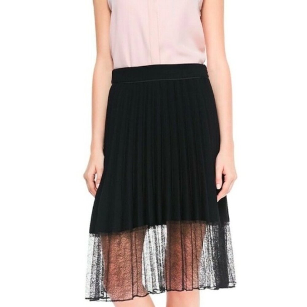 RAG & BONE | Size 2 | Pleated Lace Midi Black Skirt